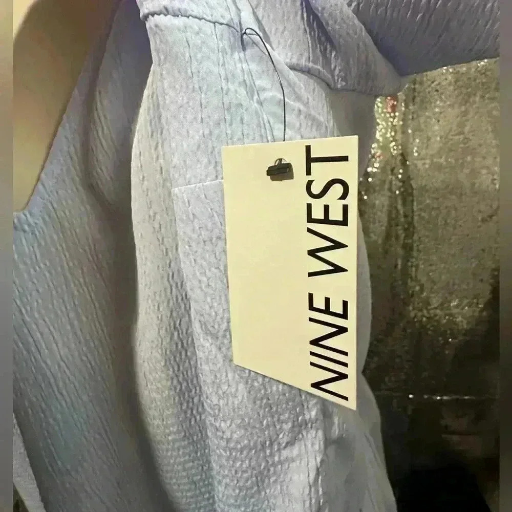 Nine West Women's Light Blue Puff‎ Sleeve Babydoll Blouse - Picture 8 of 12
